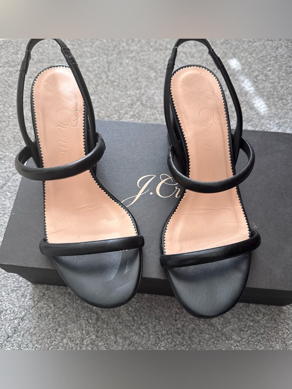 J. Crew Black Strappy Leather Slingback Heels